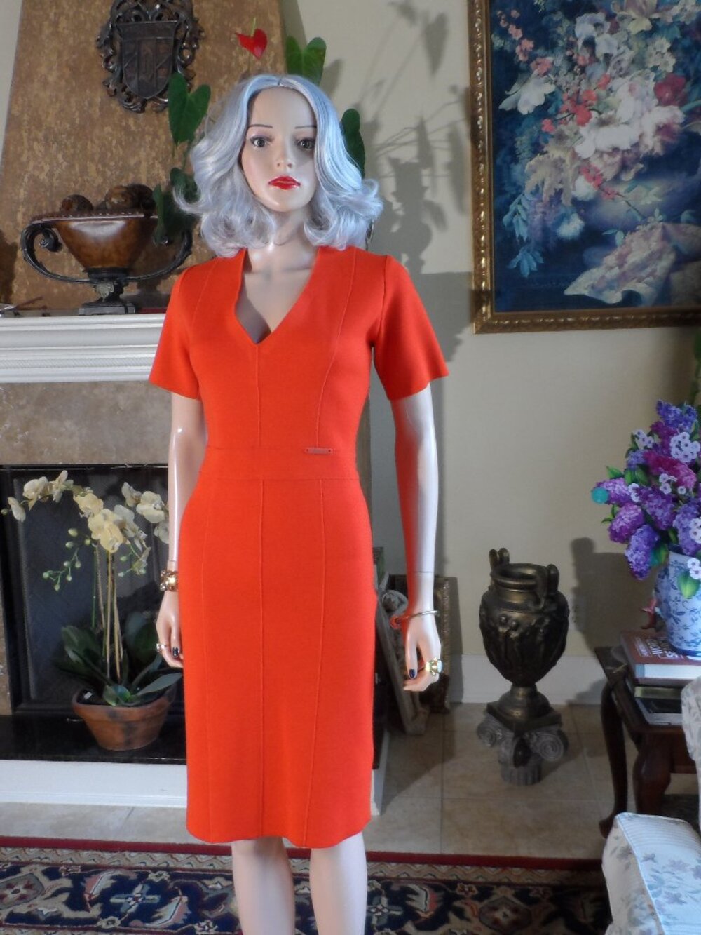 Blumarine Orange Virgin Wool Knit Sheath Dress Size IT 46 US 10